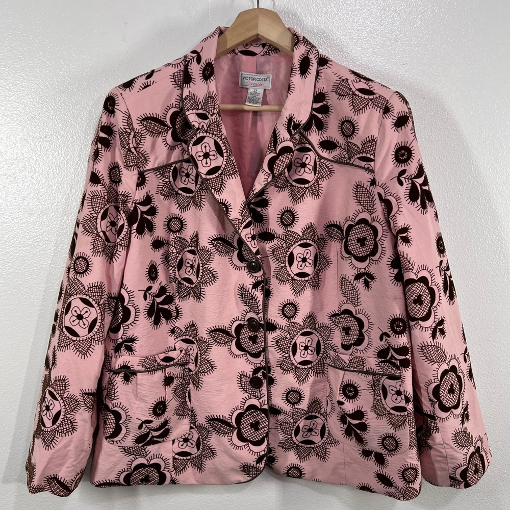 Vtg Victor Costa‎ Occasion Blazer Jacket Dusty Pink Raised Texture Shoulder Pads